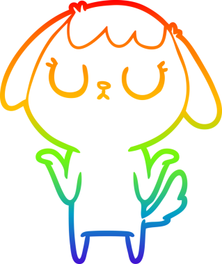 Gökkuşağı gradyan çizimi. Bir insan tarafından çizilmiş şirin bir köpek çizimi.