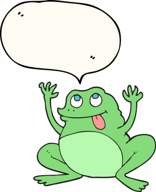 Bir insan tarafından çizilmiş komik serbest konuşma balonu karikatürü kurbağası.