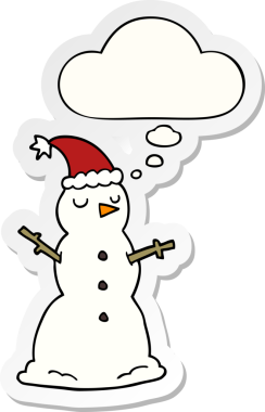 Düşünce baloncuklu kardan adam insan tarafından çizilmiş bir çıkartma.