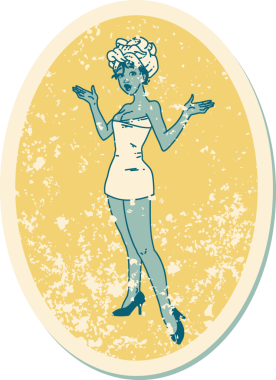 Bir insan tarafından çizilmiş havlulu posterli bir kızın geleneksel stil dövmesi.