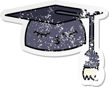 Bir insan tarafından çizilmiş şirin bir çizgi film mezuniyet şapkasının sıkıntılı çıkartması.