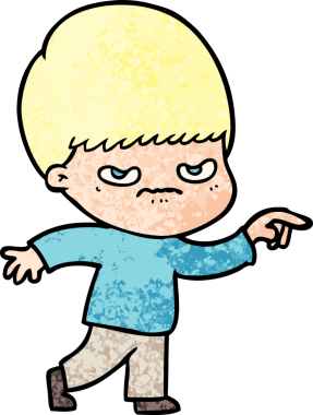 Bir insan tarafından çizilmiş kızgın çizgi film çocuğu.