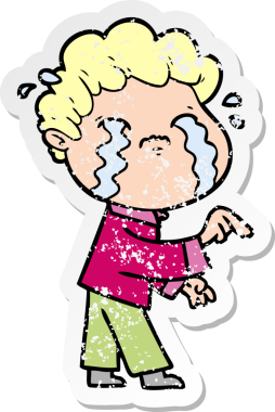 Bir insan tarafından çizilmiş ağlayan bir karikatürcünün sıkıntılı çıkartması.