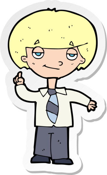 Bir insan tarafından çizilen soruyu cevaplayan karikatür okullu bir çocuğun çıkartması.