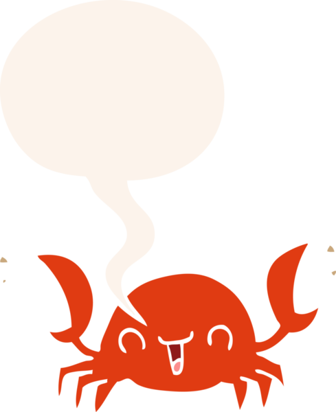 bir insan tarafından çizilmiş retro tarzı konuşma baloncuklu çizgi film yengeci