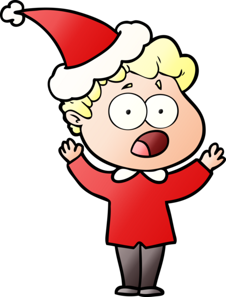 Bir insan tarafından çizilmiş Noel Baba şapkasıyla şaşırmış bir adamın el çizimi karikatürü.