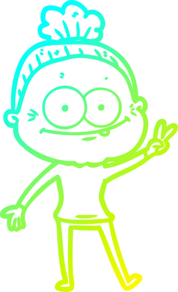 Bir insan tarafından çizilmiş, mutlu, yaşlı bir kadının çizimi.