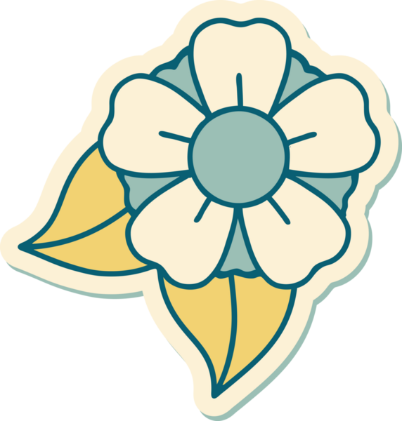 Bir insan tarafından çizilmiş geleneksel bir çiçek stiliyle dövme çıkartması.