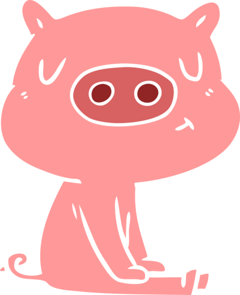 Düz renkli çizgi film içerikli domuz insan tarafından çizilmiş.
