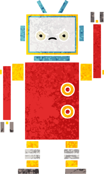 Bir insan tarafından çizilmiş bir robotun retro çizim tarzı karikatürü