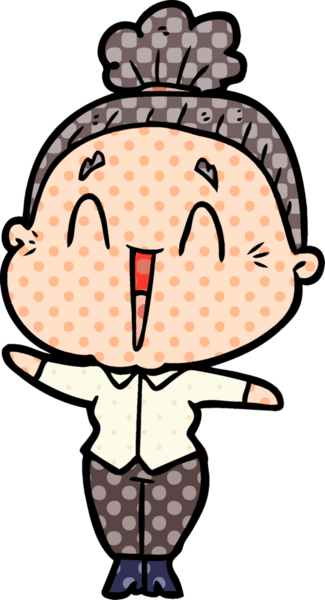 Bir insan tarafından çizilmiş mutlu yaşlı kadın çizgi filmi.