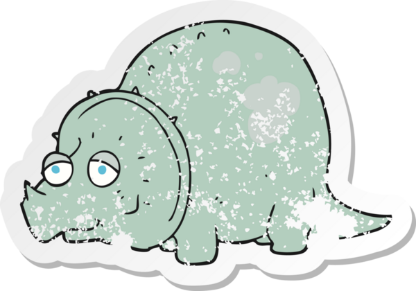 Bir insan tarafından çizilmiş bir karikatür dinozorunun gerilimli çıkartması.