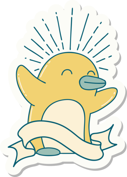 Bir insan tarafından çizilmiş mutlu penguen dövmesi çıkartması.