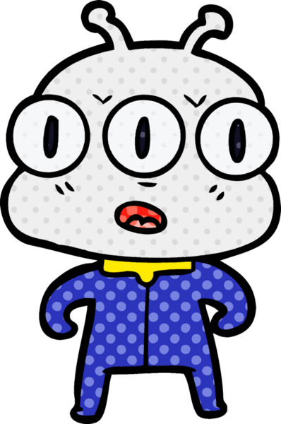 Bir insan tarafından çizilmiş üç gözlü uzaylı çizgi filmi.