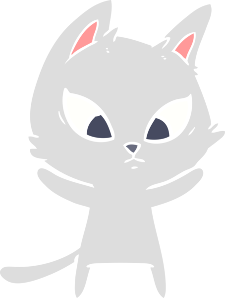 Bir insan tarafından çizilmiş düz renkli çizgi film kedisi.