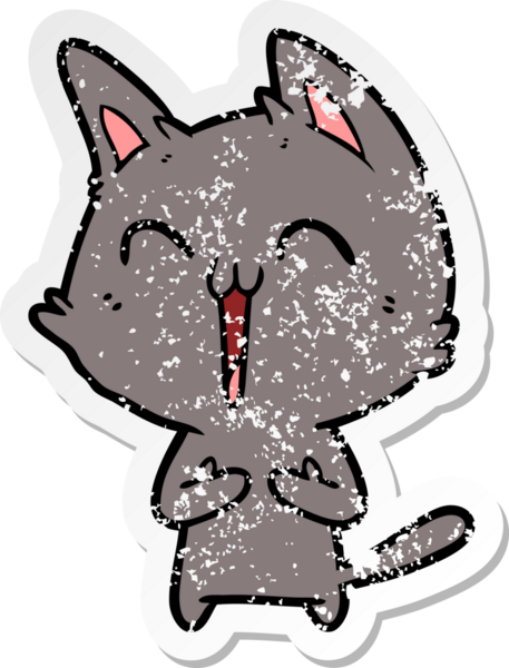 Bir insan tarafından çizilmiş mutlu çizgi film kedisinin sıkıntılı çıkartması.