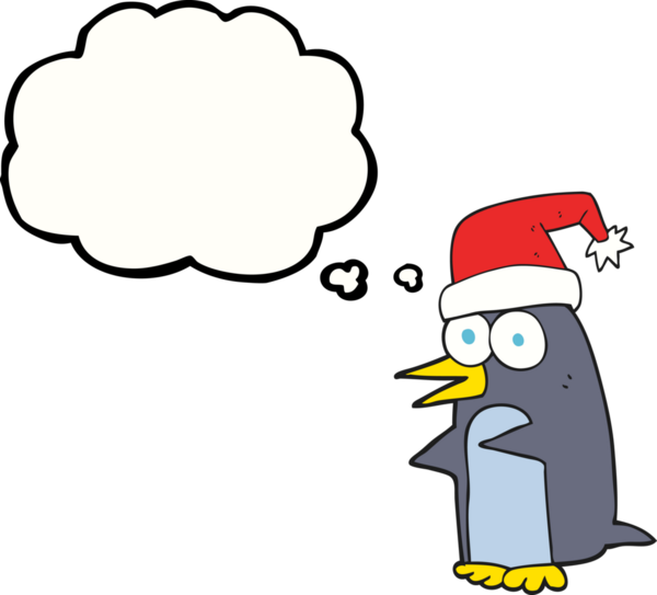 Bir insan tarafından çizilmiş serbest çizim balon karikatür noel pengueni.