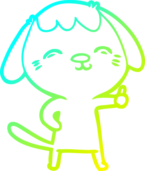 Bir insan tarafından çizilmiş işaret veren mutlu çizgi film köpeğinin soğuk gradyan çizimi