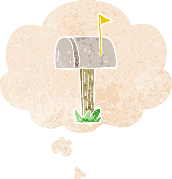 Düşünce baloncuklu çizgi film posta kutusu grunge sıkıntılı retro desen bir insan tarafından çizilmiş