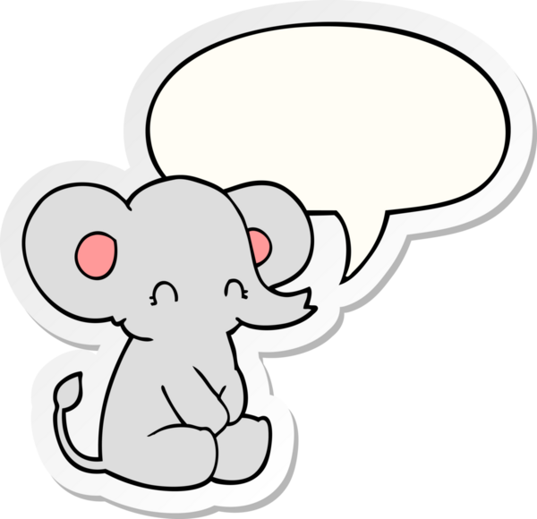 Bir insan tarafından çizilmiş baloncuk çıkartmalı şirin bir fil.