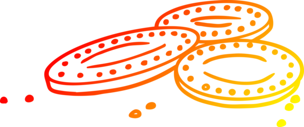 Bir insan tarafından çizilmiş altın sikkelerin sıcak çizgi çizimi