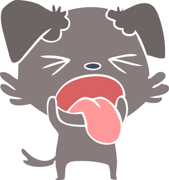 Düz renkli çizgi film. Bir insan tarafından çizilmiş iğrenç bir köpek.