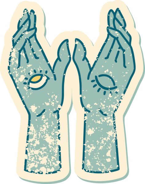 Bir insan tarafından çizilmiş gizemli ellerin sembolik dövmeli görüntüsü.