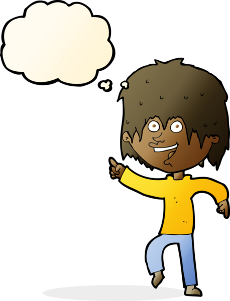 Bir insan tarafından çizilmiş düşünce balonu olan mutlu çocuk çizgi filmi.