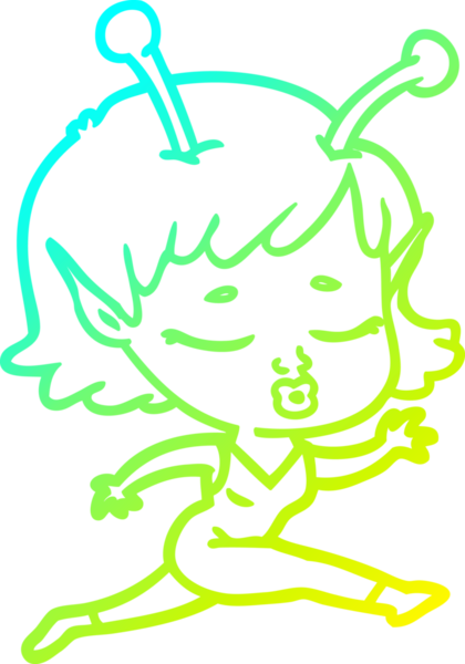 Bir insan tarafından çizilmiş, soğuk gradyan bir uzaylı kız çizgi filmi