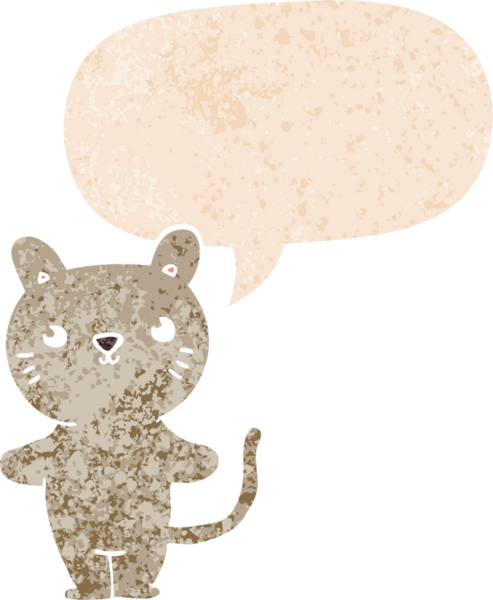 grunge 'da konuşma balonu olan çizgi film kedisi bir insan tarafından çizilmiş dertli retro desenli