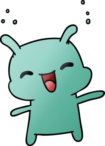 gradyan çizgi film çizimi kawaii sevimli mutlu uzaylı bir insan tarafından çizilmiş