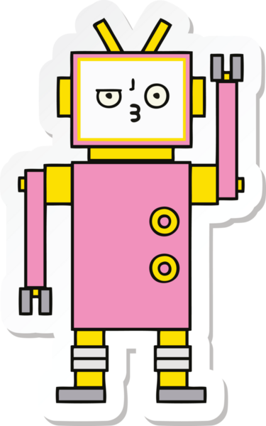 Bir insan tarafından çizilmiş şirin çizgi film robotunun çıkartması.