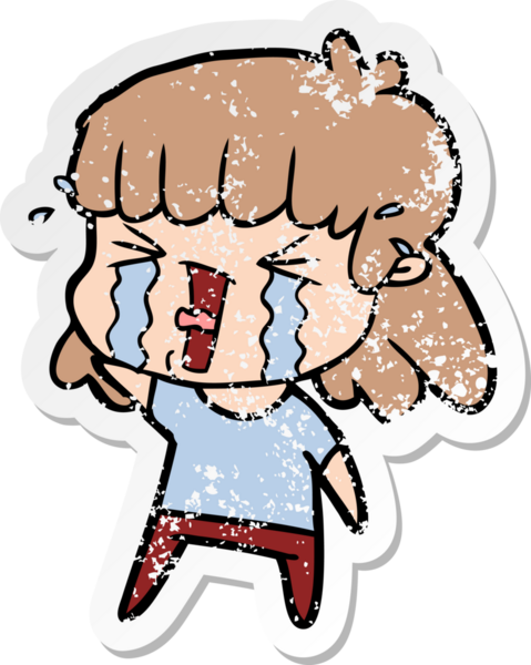 Bir insan tarafından çizilmiş göz yaşları içindeki bir karikatür kadının sıkıntılı çıkartması.