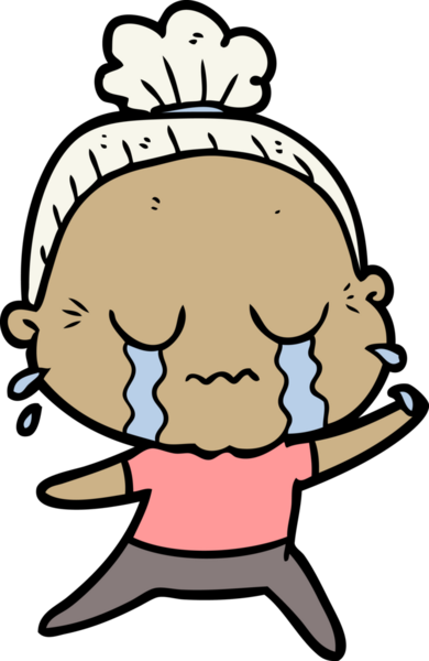 Bir insan tarafından çizilmiş ağlayan yaşlı kadın çizgi filmi.