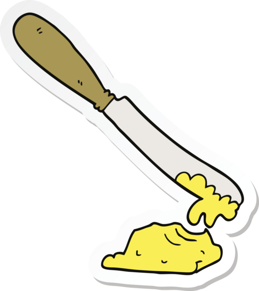 Bir insan tarafından çizilmiş tereyağı serpiştirilmiş karikatür bıçağı çıkartması.