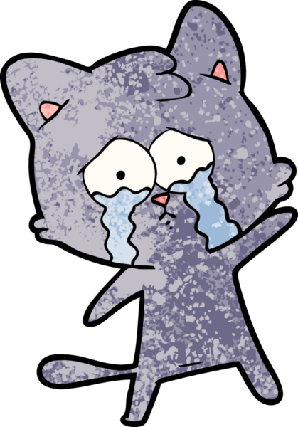 Bir insan tarafından çizilmiş ağlayan çizgi film kedisi.