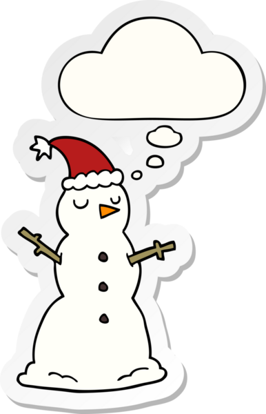 Düşünce baloncuklu kardan adam insan tarafından çizilmiş bir çıkartma.