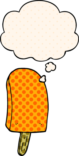 Bir insan tarafından çizilmiş çizgi roman tarzındaki düşünce baloncuklu buz lolipopu.