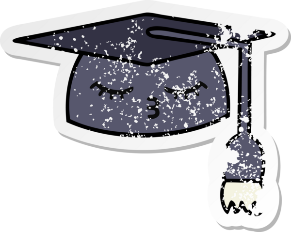 Bir insan tarafından çizilmiş şirin bir çizgi film mezuniyet şapkasının sıkıntılı çıkartması.
