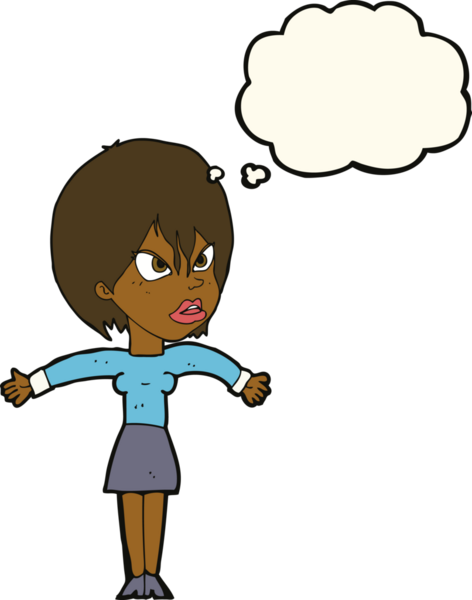 Bir insan tarafından çizilmiş düşünce baloncuğuyla rahatsız bir kız.