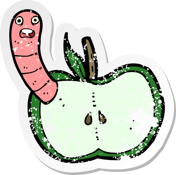 Bir insan tarafından çizilmiş solucanlı çizgi film elmasının gerilimli yapıştırması.