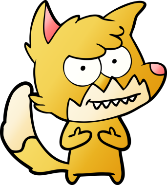 Bir insan tarafından çizilmiş sırıtan tilki çizgi filmi.