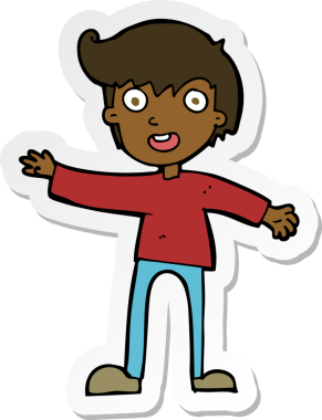 Bir insan tarafından çizilmiş heyecanlı bir çocuğun çıkartması.