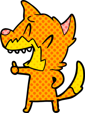 Bir insan tarafından çizilmiş gülen tilki çizgi filmi.