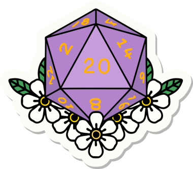 Bir insan tarafından çizilmiş 20 D20 zarının etiketi.