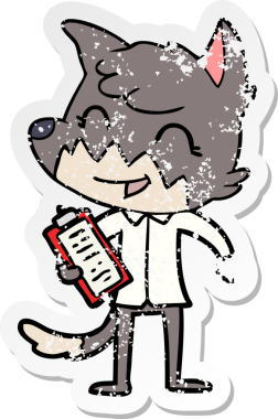 Bir insan tarafından çizilmiş mutlu bir tilkinin sıkıntılı çıkartması.