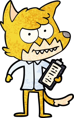 Bir insan tarafından çizilmiş pano ile sırıtan tilki çizgi filmi.