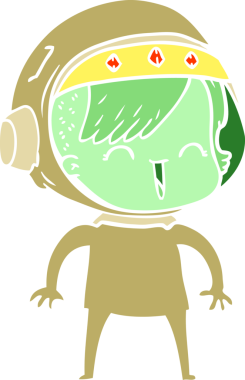 Bir insan tarafından çizilmiş mutlu düz renkli çizgi film kızı.