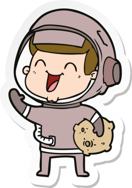 Bir insan tarafından çizilmiş mutlu bir astronotun çıkartması.
