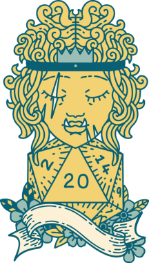 Retro Dövme Tarzı Yarı Ork Barbar Doğal yirmilik zar atışıyla bir insan tarafından çizilmiş